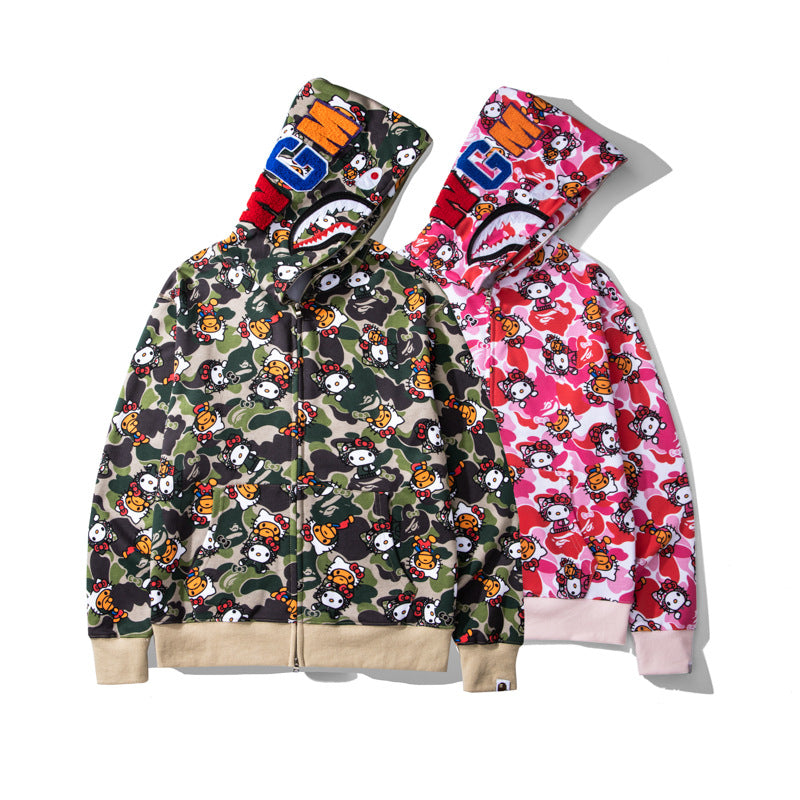 Bathing Shark and ape head print Hoodie Full Print Hello Kitty Cardigan Zipper NextBlock