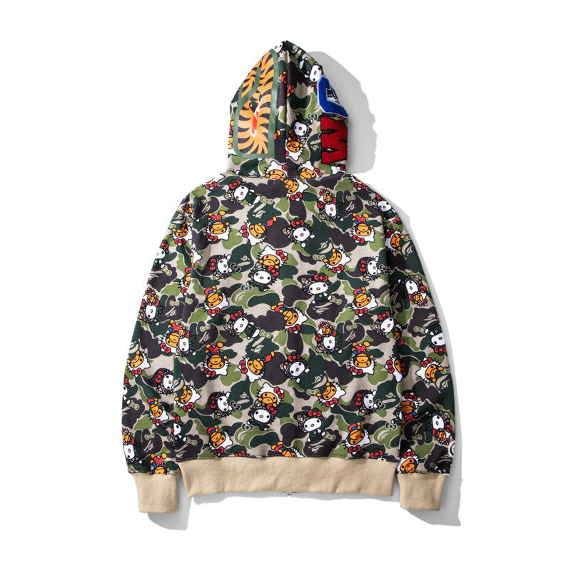 Bathing Shark and ape head print Hoodie Full Print Hello Kitty Cardigan Zipper NextBlock
