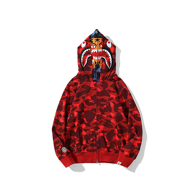 Bathing Shark and ape head print Hoodie Camouflage Shark Tiger Head Double Hat Sweater NextBlock