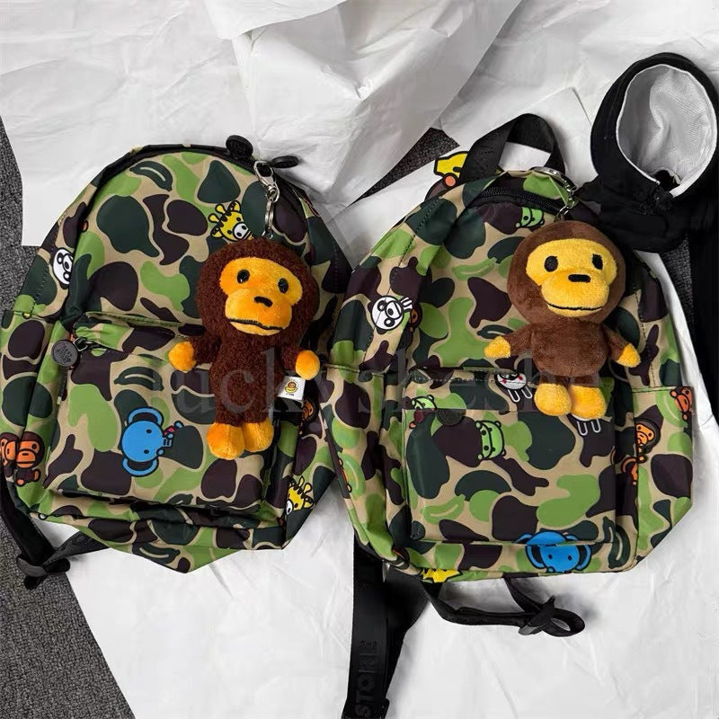 Bathing Shark and ape head print Bag Camouflage Little Monkey Backpack Small School Bag Backpack Female NextBlock