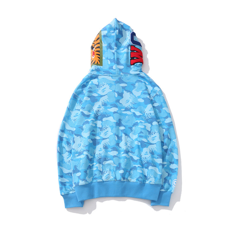Bathing Shark and ape head print Hoodie Flame Camouflage Shark Autumn NextBlock