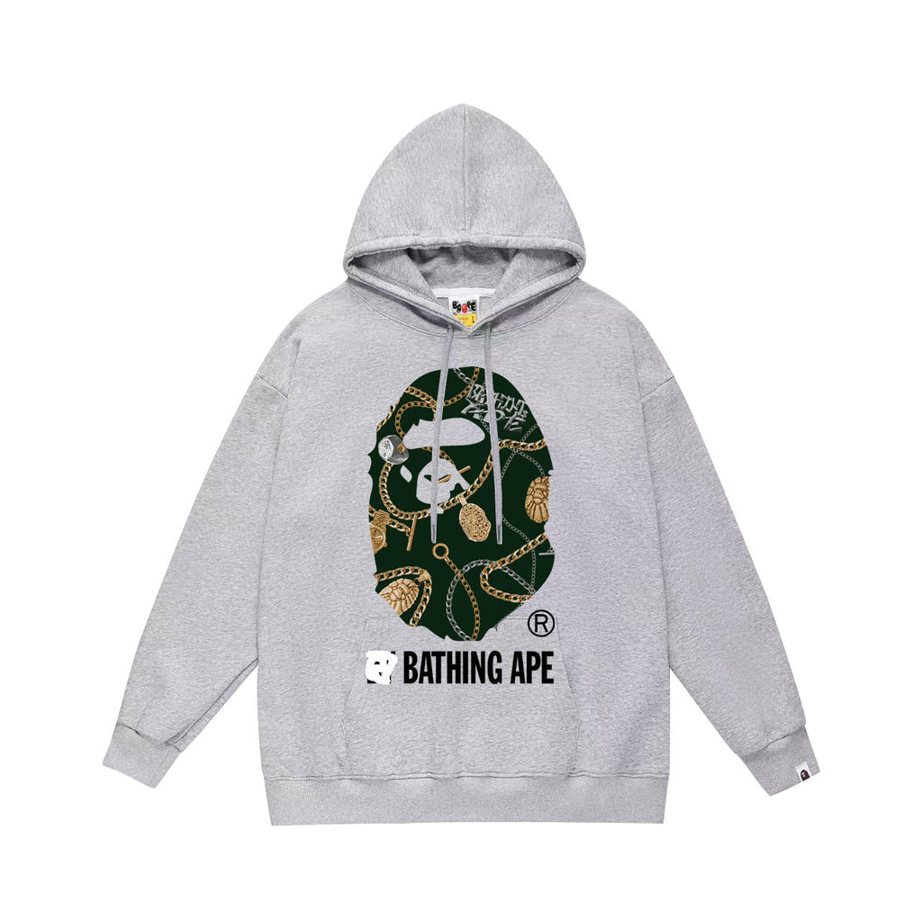 Bathing Shark and ape head print Hoodie Autumn / Winter Letter Print Loose Hoodie Pullover Ape Sweater NextBlock