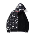 Bathing Shark and ape head print Ape Head Camouflage Stitching Sweatshirt Hooded Zipper Fleece Jacket NextBlock