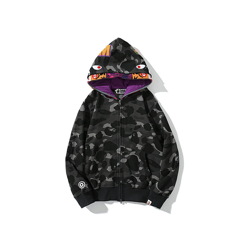 Bathing Shark and ape head print Hoodie Camouflage Shark Tiger Head Double Hat Sweater NextBlock