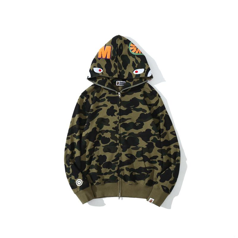 Bathing Shark and ape head print Hoodie Autumn and Winter Shark Head Terry Sweater Men's and Women's Casual Camouflage T NextBlock