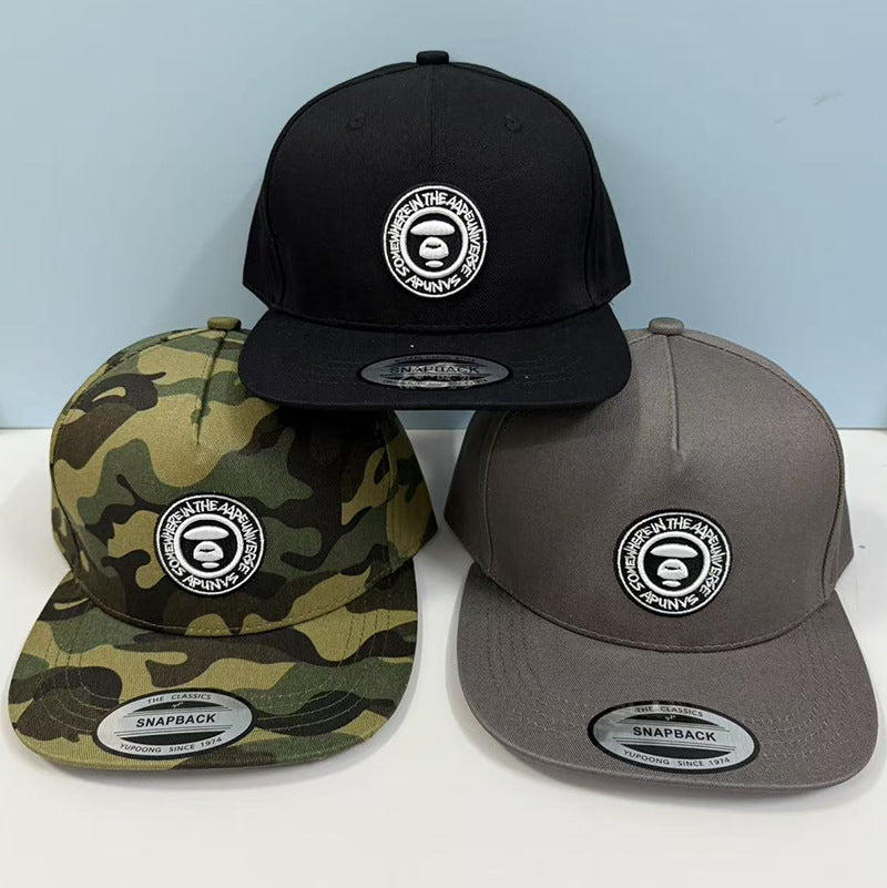 Bathing Shark and ape head print Hat Embroidered Round Label Baseball Cap Hard Top Street Hip Hop Flat Edge Cap NextBlock
