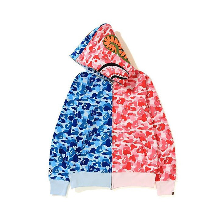 Bathing Shark and ape head print Hoodie Shark Stitching Sweater Men's Cardigan NextBlock