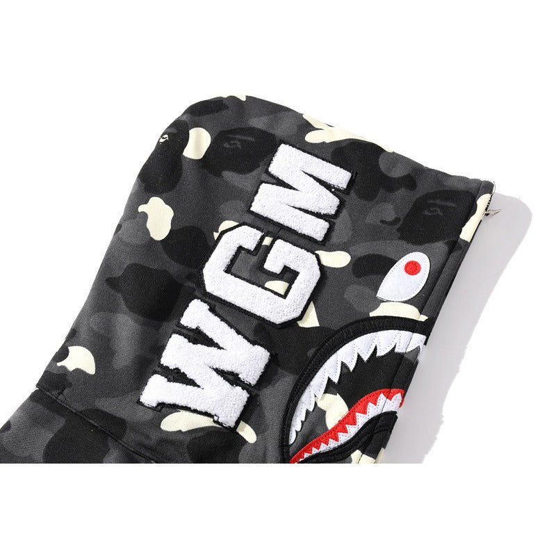 Bathing Shark and ape head print Hoodie camouflage luminous sweater men's autumn and winter cardigan NextBlock