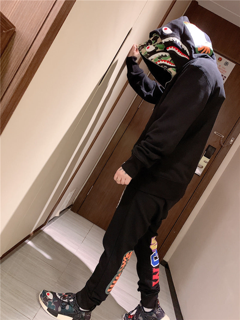 Bathing Shark and ape head print Hoodie Camouflage Cardigan Men's and Women's Sweater Hoodie Coat NextBlock