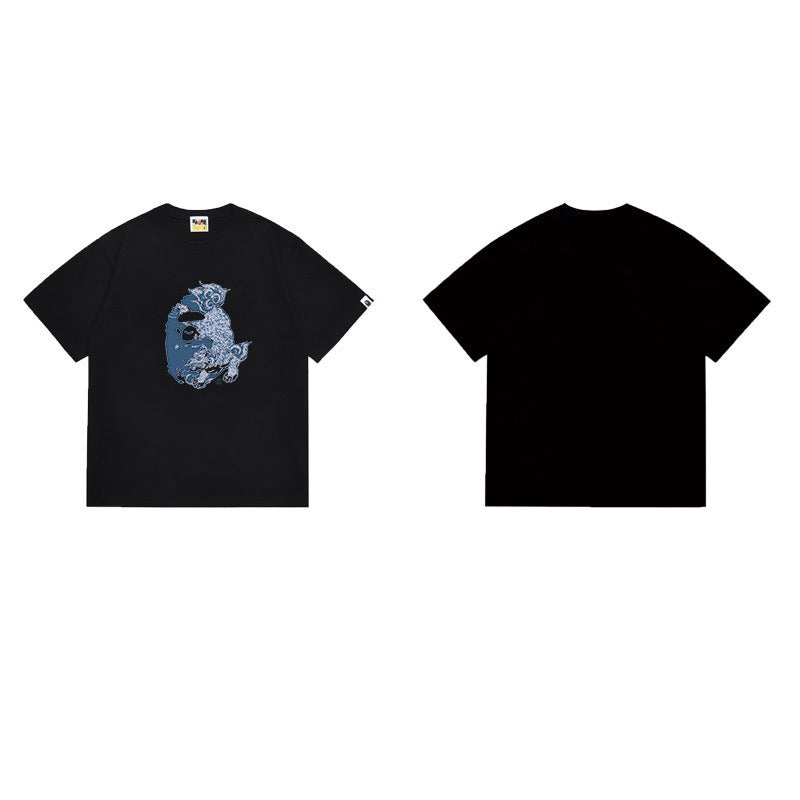Bathing Shark and ape head print T Shirts NextBlock