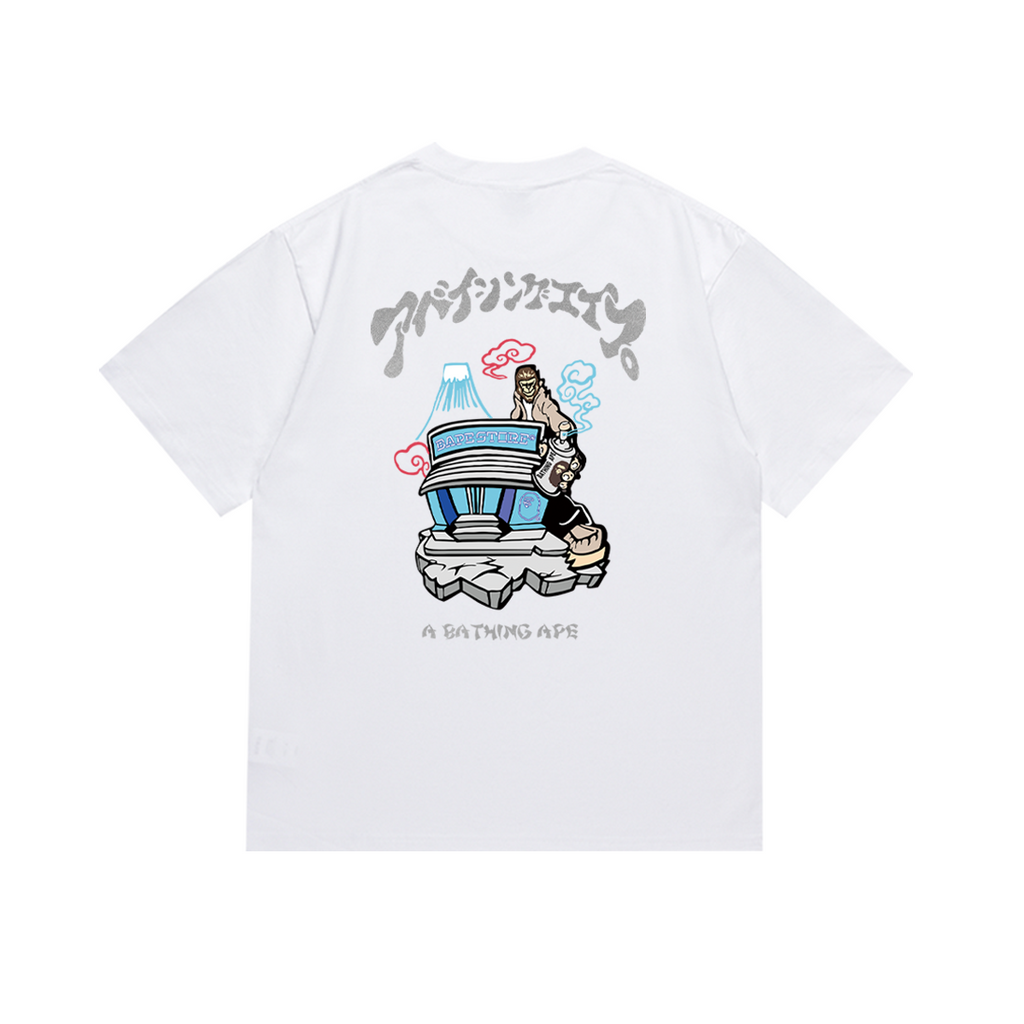 Bathing Shark and ape head print T-Shirt NextBlock