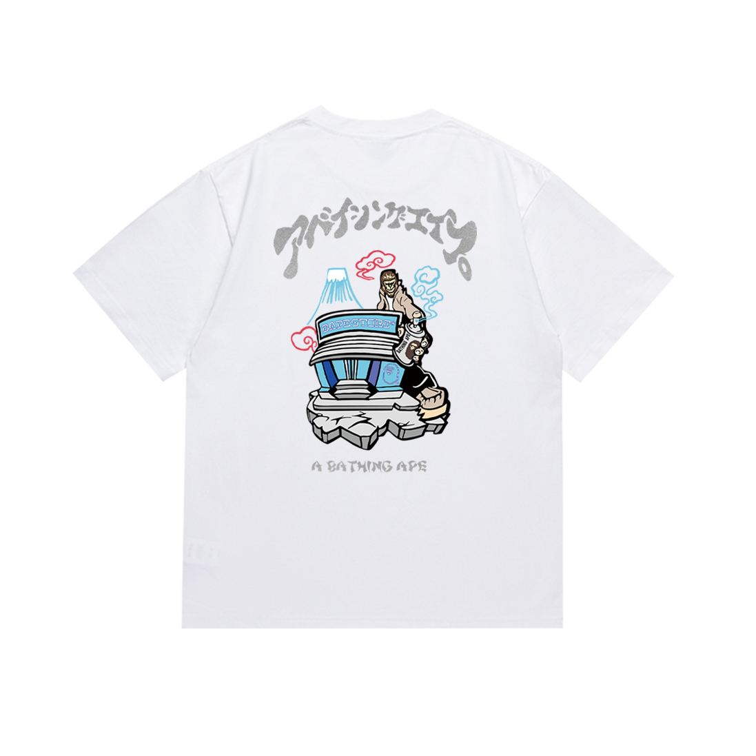 Bathing Shark and ape head print T-Shirt NextBlock