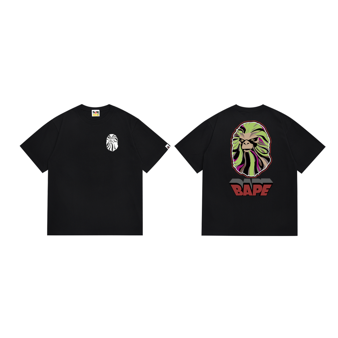 Bathing Shark and ape head print T-Shirt NextBlock