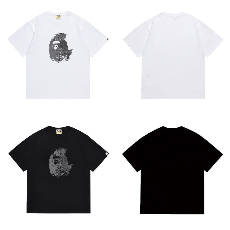 Bathing Shark and ape head print T Shirts NextBlock