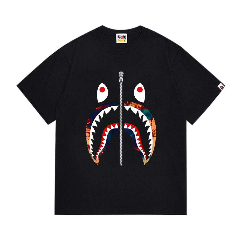 Bathing Shark and ape head print T-Shirt NextBlock