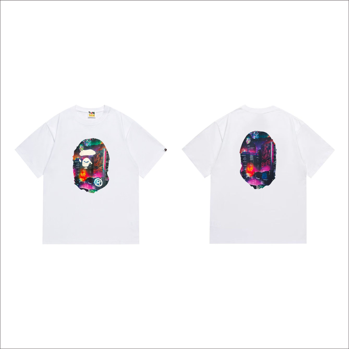 Bathing Shark and ape head print T-Shirt NextBlock
