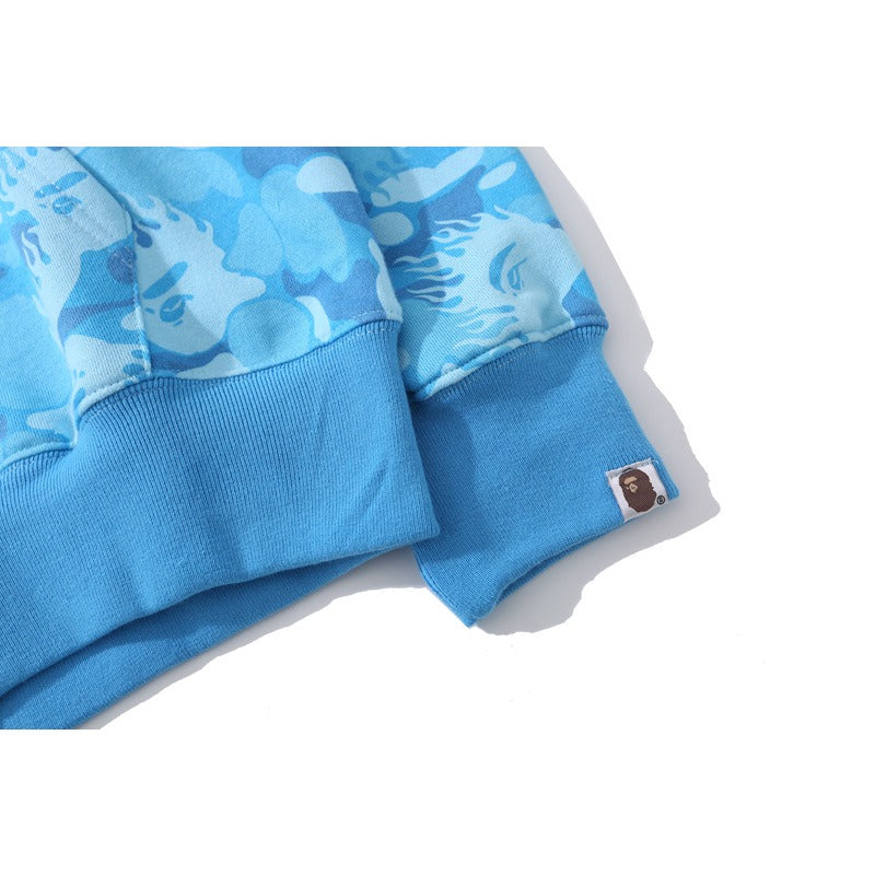 Bathing Shark and ape head print Hoodie Flame Camouflage Shark Autumn NextBlock