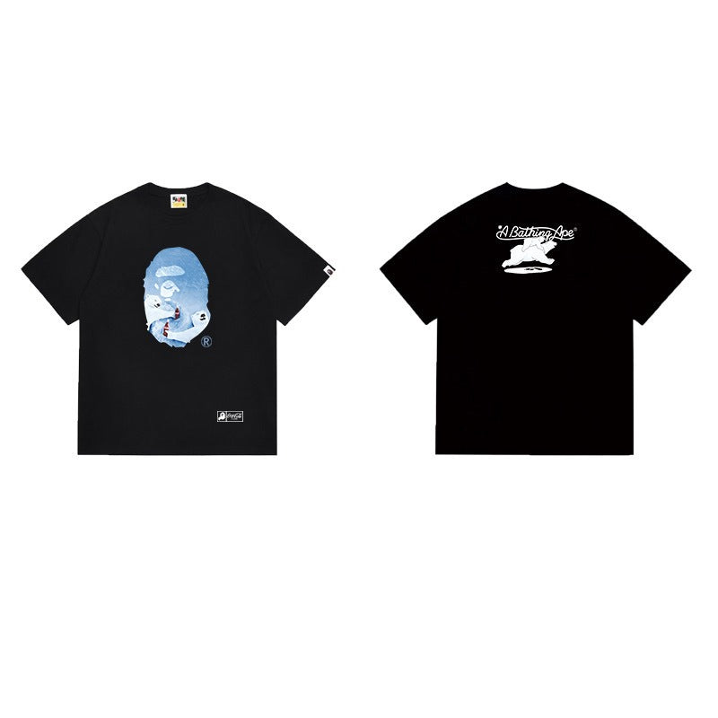 Bathing Shark and ape head print T Shirts NextBlock