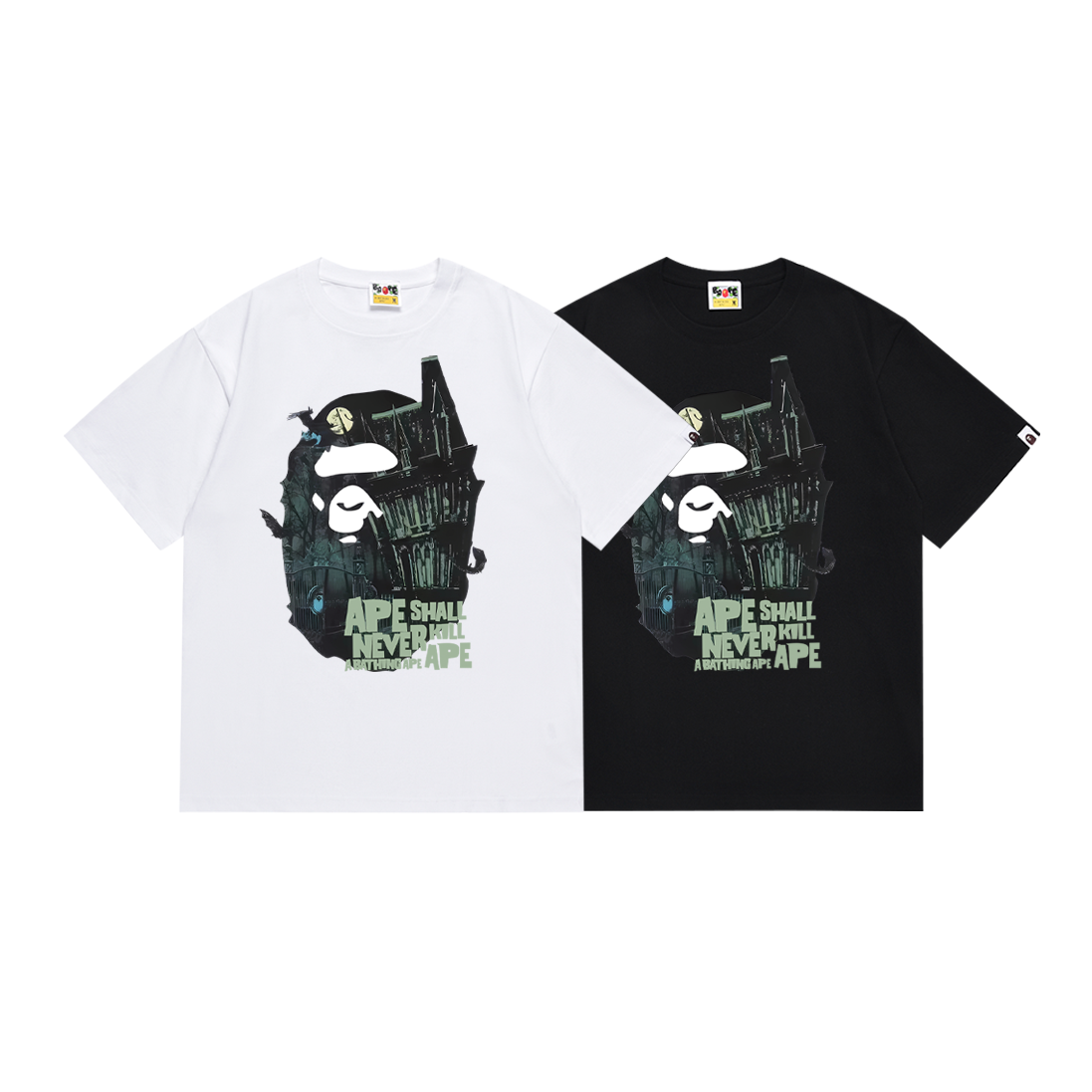 Bathing Shark and ape head print T-Shirt NextBlock