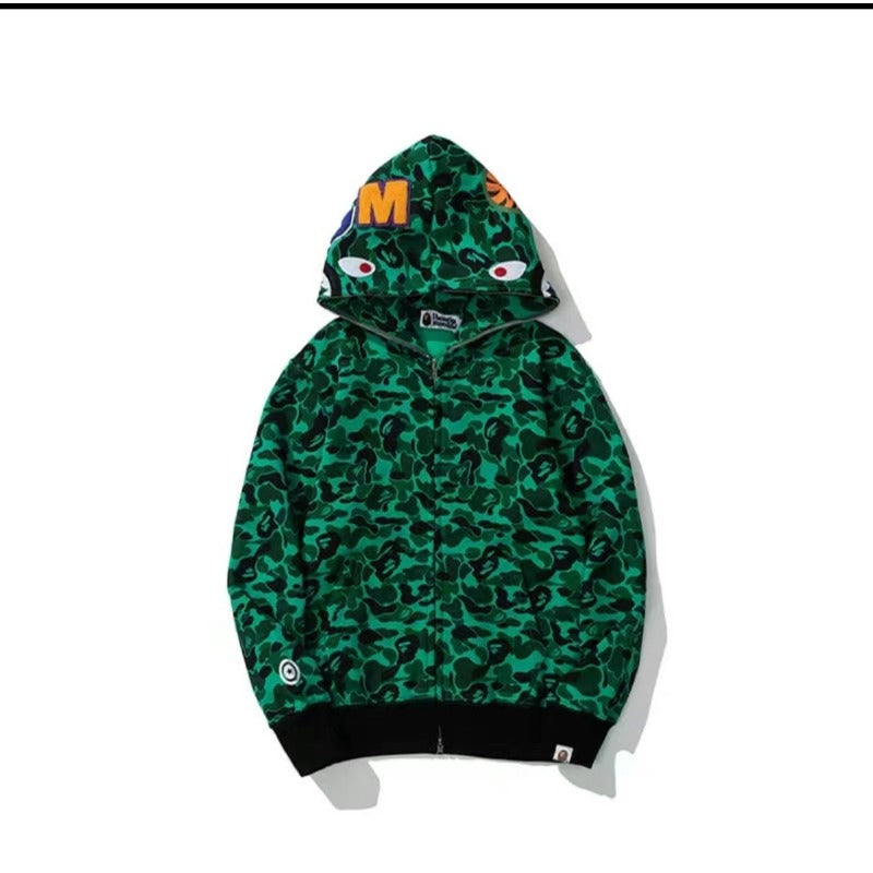 Bathing Shark and ape head print hoode BAPE green ghost color singer joint model NextBlock
