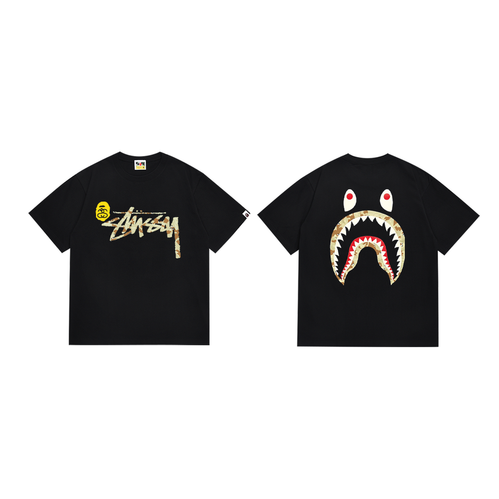 Bathing Shark and ape head print T-Shirt NextBlock