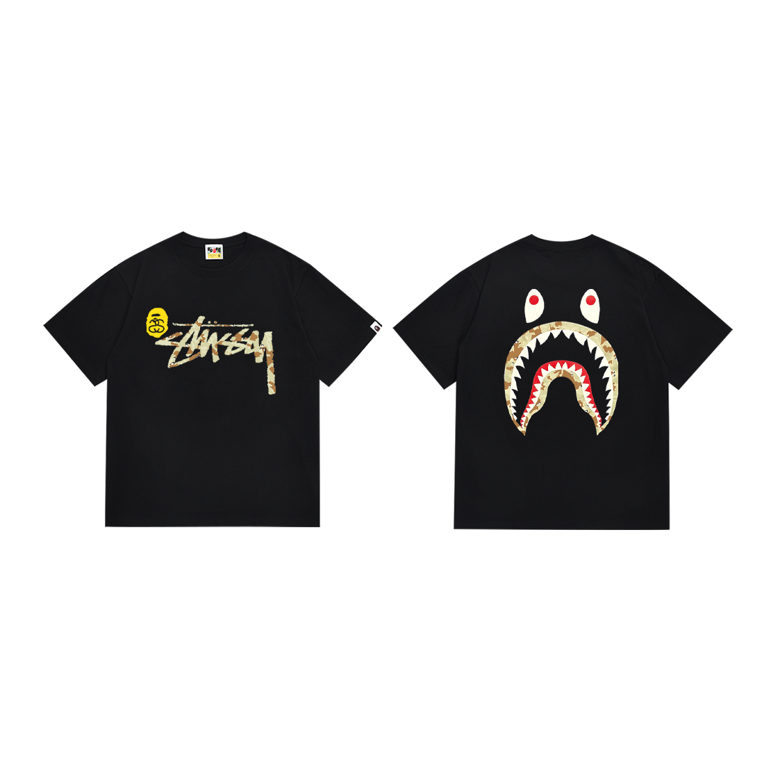 Bathing Shark and ape head print T-Shirt NextBlock