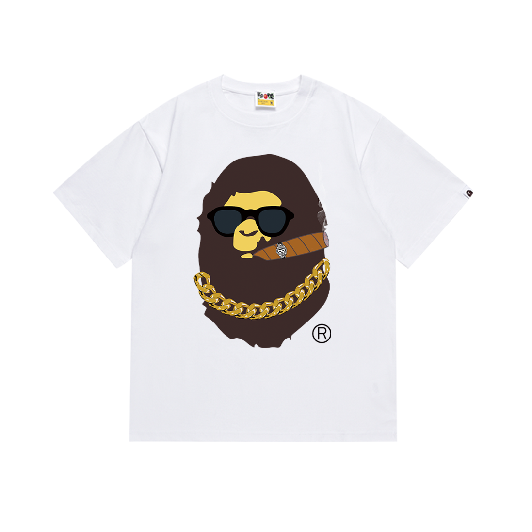 Bathing Shark and ape head print T-Shirt NextBlock