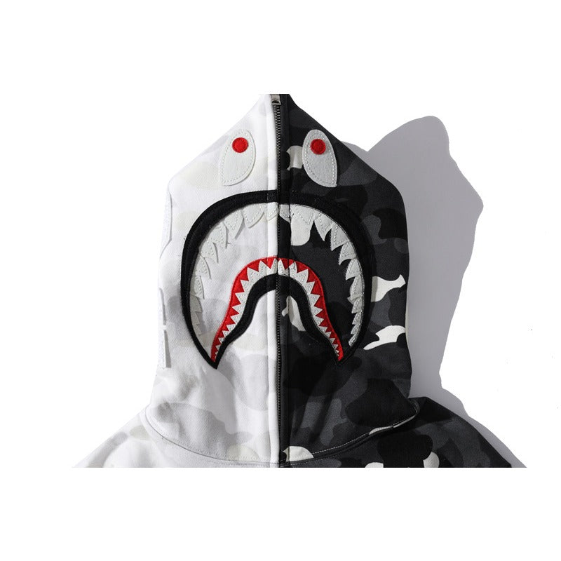 Bathing Shark and ape head print Hoodie shark head black and white luminous color matching sweater NextBlock