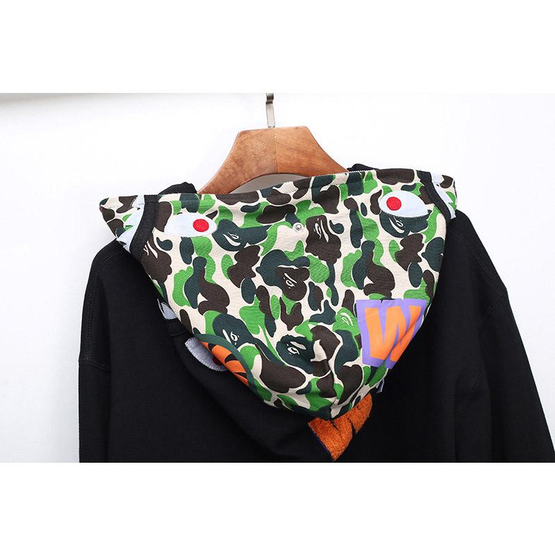 Bathing Shark and ape head print Hoodie Fall / Winter Double Hood Camouflage Shark Head Zipper Fleece Padded Coat Sweats NextBlock