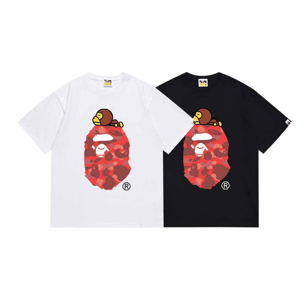 Bathing Shark and ape head print T-Shirt NextBlock