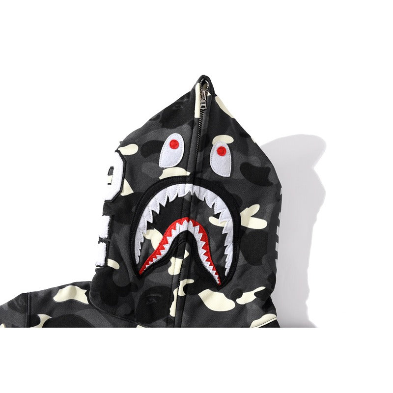 Bathing Shark and ape head print Hoodie camouflage luminous sweater men's autumn and winter cardigan NextBlock