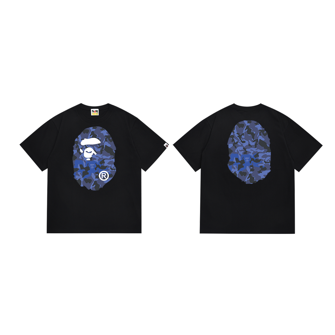 Bathing Shark and ape head print T-Shirt NextBlock