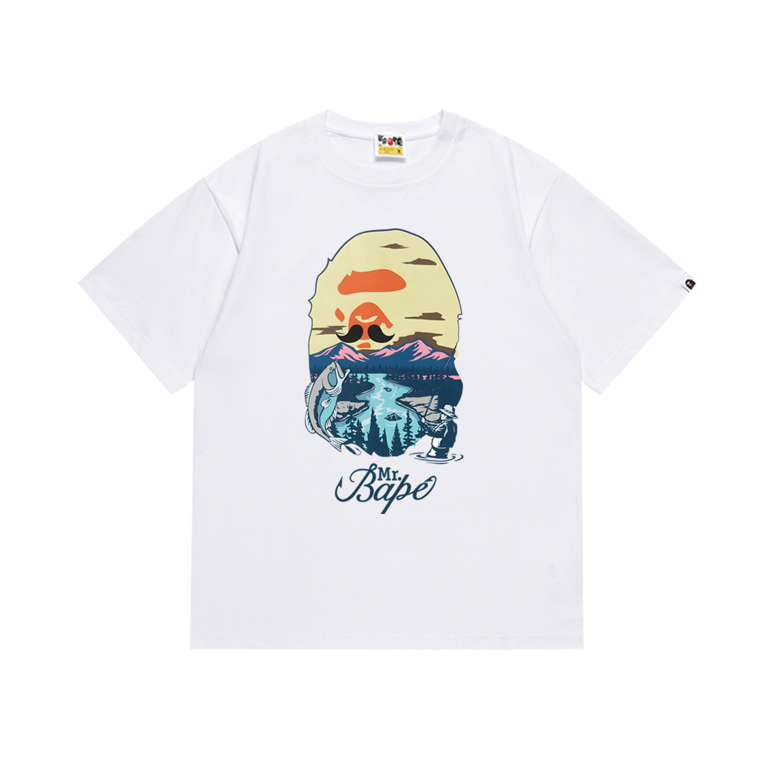 Bathing Shark and ape head print T-Shirt NextBlock