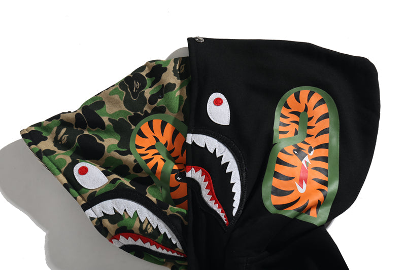 Bathing Shark and ape head print Hoodie Camouflage Cardigan Men's and Women's Sweater Hoodie Coat NextBlock