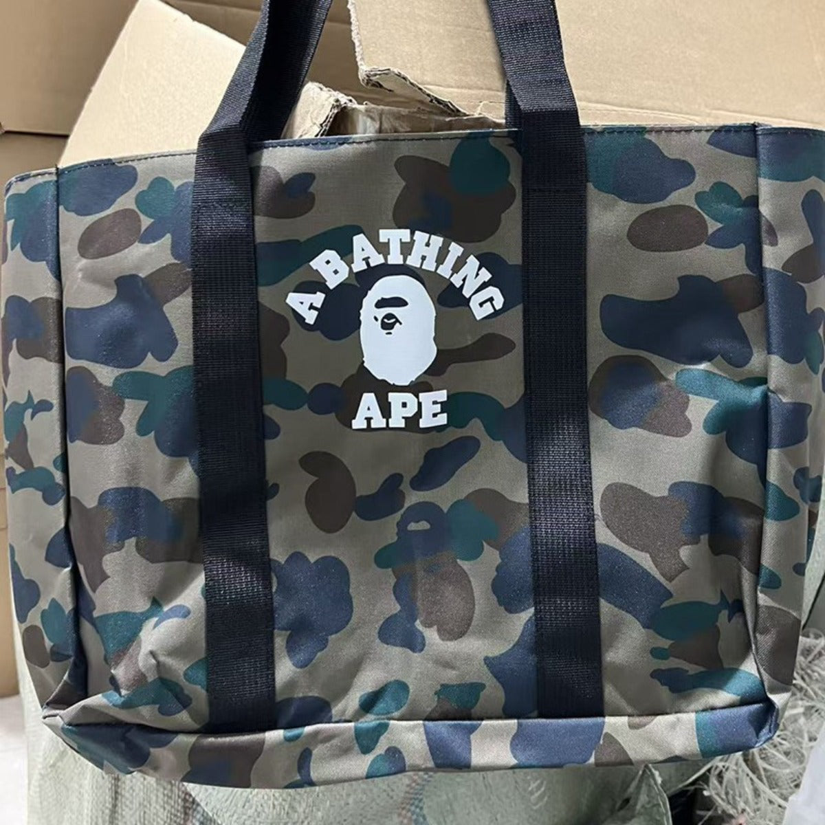 Bathing Shark and ape head print Bag Camouflage Large Capacity Waterproof Casual Shoulder Portable Tote Bag NextBlock