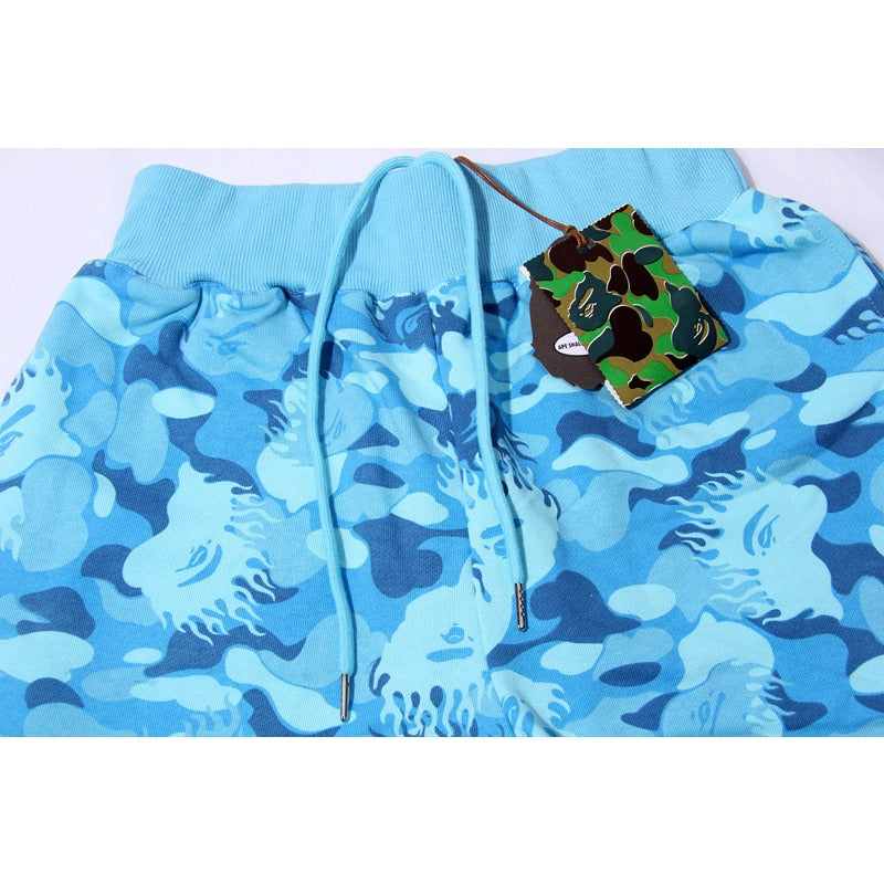 Bathing Shark and ape head print Shorts Flame Blue Camo Shark Straight Beach Pants NextBlock