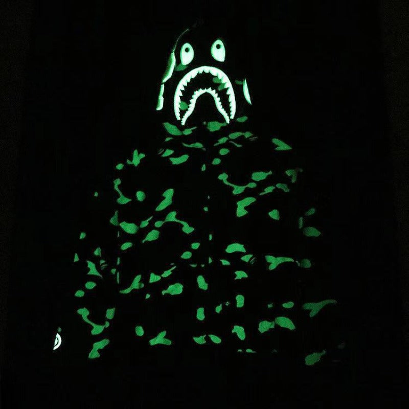 Bathing Shark and ape head print Hoodie shark head black and white luminous color matching sweater NextBlock