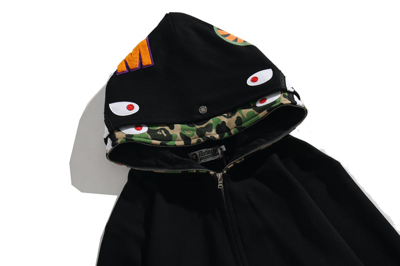Bathing Shark and ape head print Hoodie Camouflage Cardigan Men's and Women's Sweater Hoodie Coat NextBlock