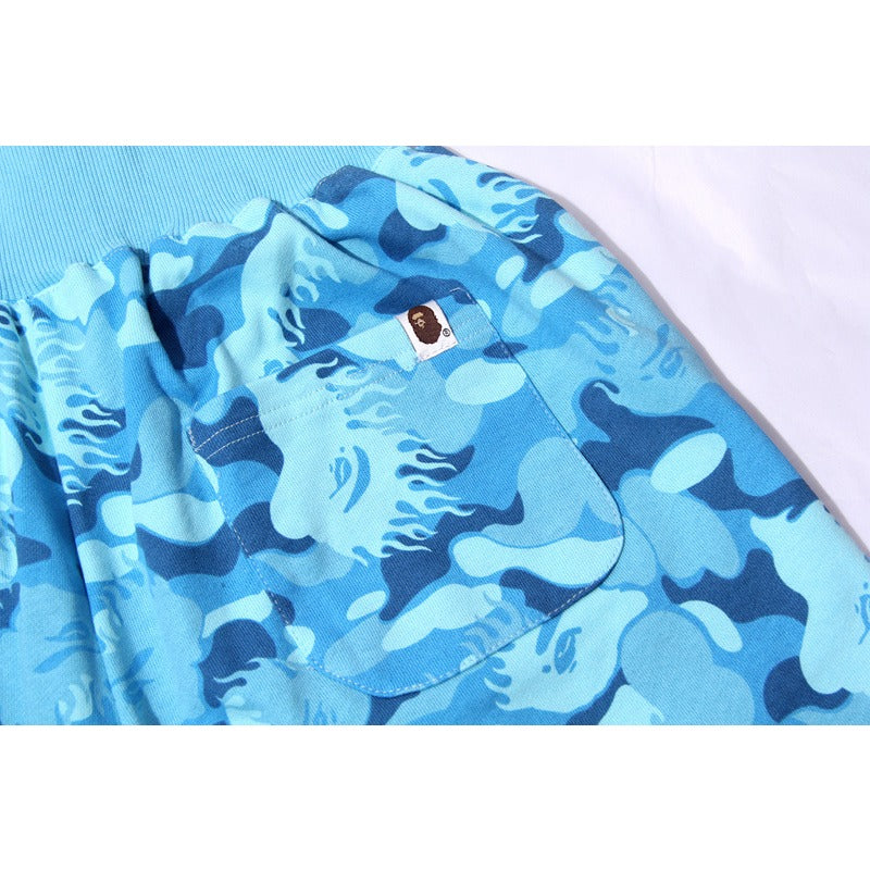 Bathing Shark and ape head print Shorts Flame Blue Camo Shark Straight Beach Pants NextBlock