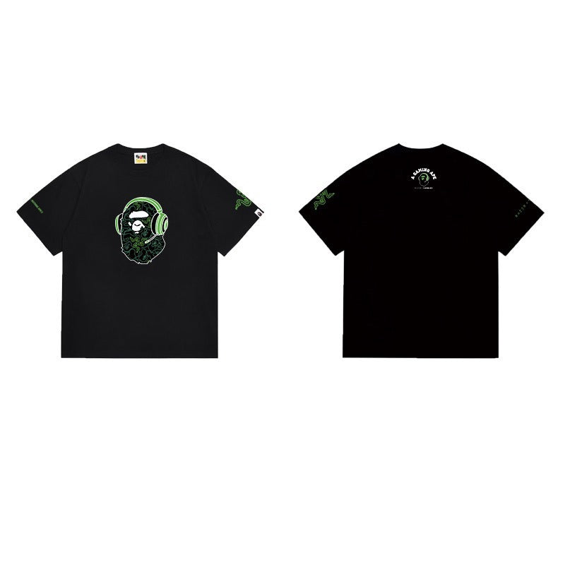 Bathing Shark and ape head print T Shirts NextBlock