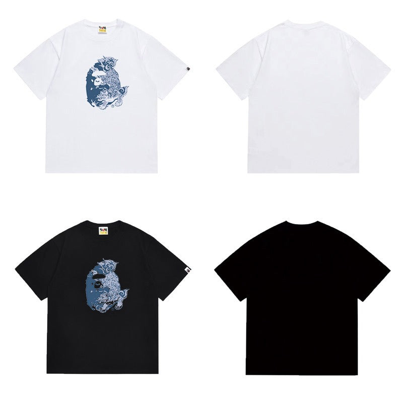 Bathing Shark and ape head print T Shirts NextBlock