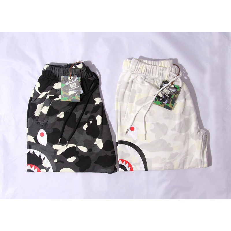 Bathing Shark and ape head print Shorts Camo luminous shark side print five-point pants straight beach pants NextBlock