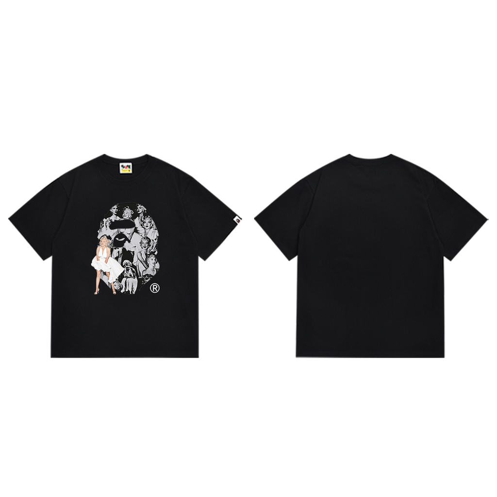 Bathing Shark and ape head print T-Shirt NextBlock