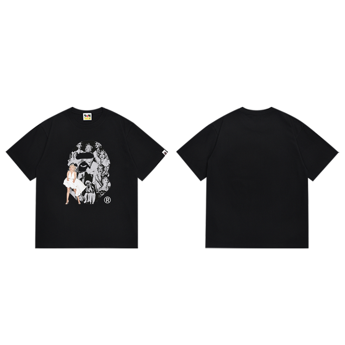 Bathing Shark and ape head print T-Shirt NextBlock