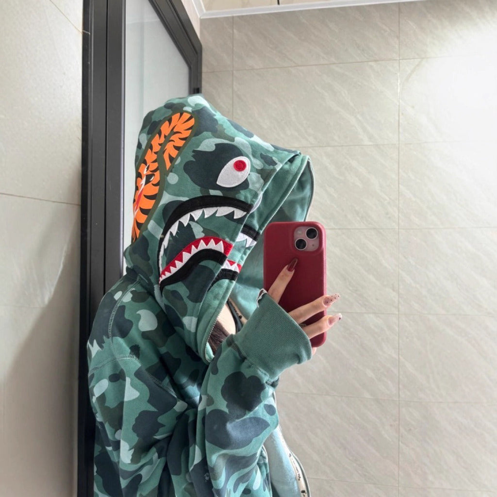 Bathing Shark and ape head print hoode BAPE hip hop trendy zipper NextBlock