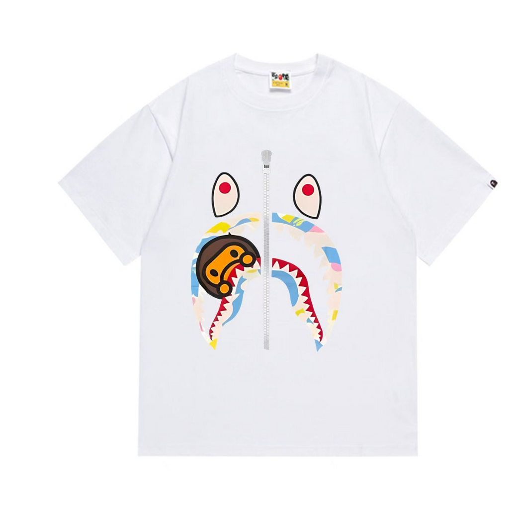 Bathing Shark and ape head print T-Shirt NextBlock