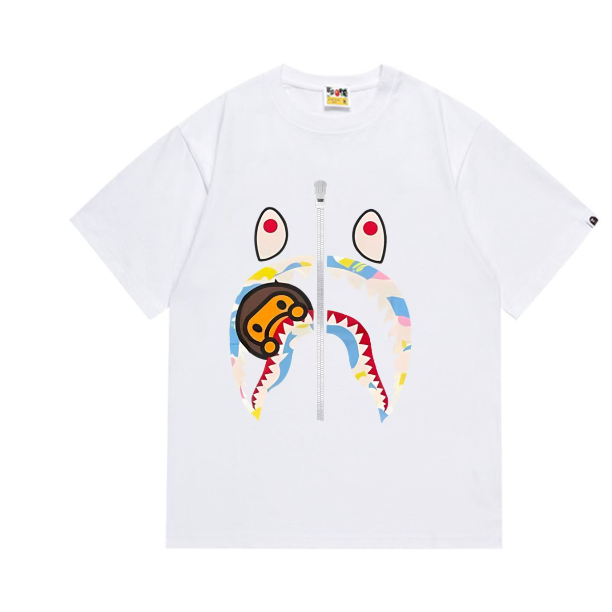 Bathing Shark and ape head print T-Shirt NextBlock
