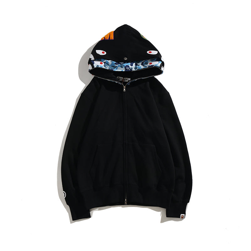 Bathing Shark and ape head print Hoodie Camouflage Cardigan Men's and Women's Sweater Hoodie Coat NextBlock