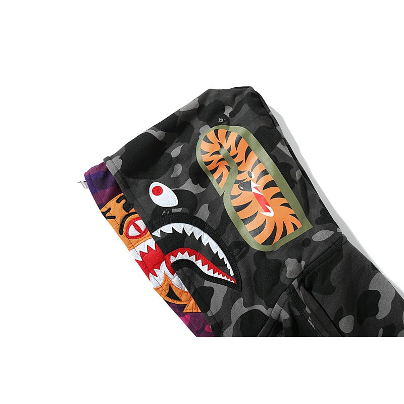 Bathing Shark and ape head print Hoodie Camouflage Shark Tiger Head Double Hat Sweater NextBlock