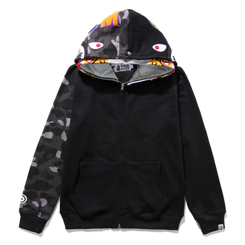 Bathing Shark and ape head print Tiger Head Shark Double Hoodie Sweater Camouflage Hoodie Thin Velvet Terry Hoodie NextBlock